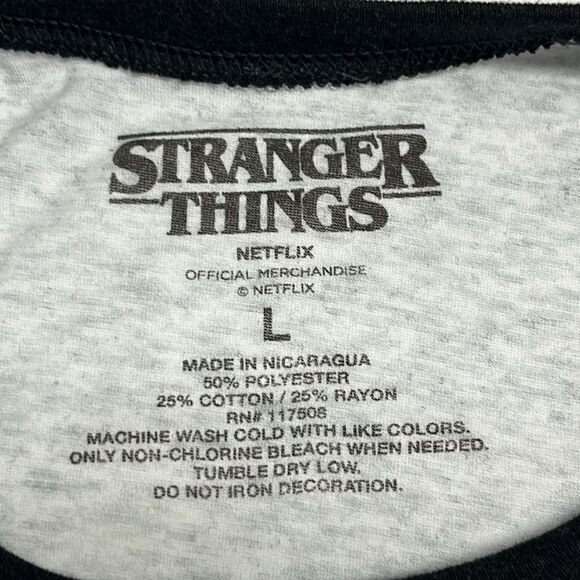 Stranger Things Heather Black/White Netflix Baseball 3/4 Sleeve T-Shirt- Large - Picture 7 of 8